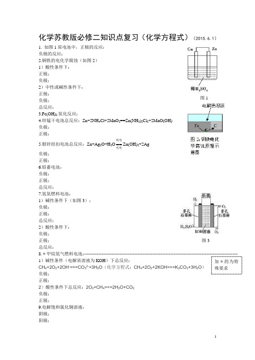 化学苏教版必修二知识点复习(化学方程式)