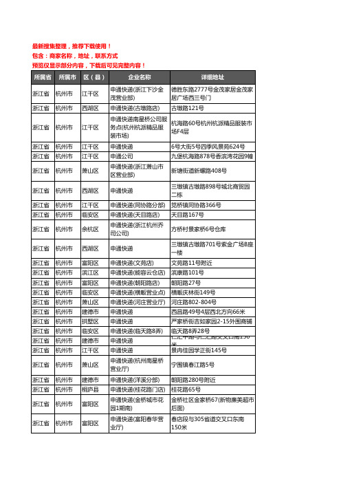 新版浙江省杭州市申通快递企业公司商家户名录单联系方式地址大全164家