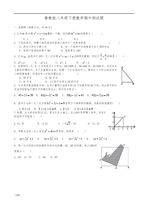 鲁教版八年级(下册)数学期中测试题(含答案)