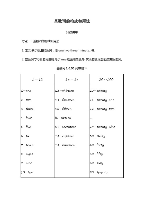 基数词的构成和用法