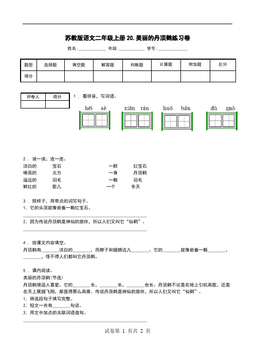 苏教版语文二年级上册20.美丽的丹顶鹤练习卷.doc