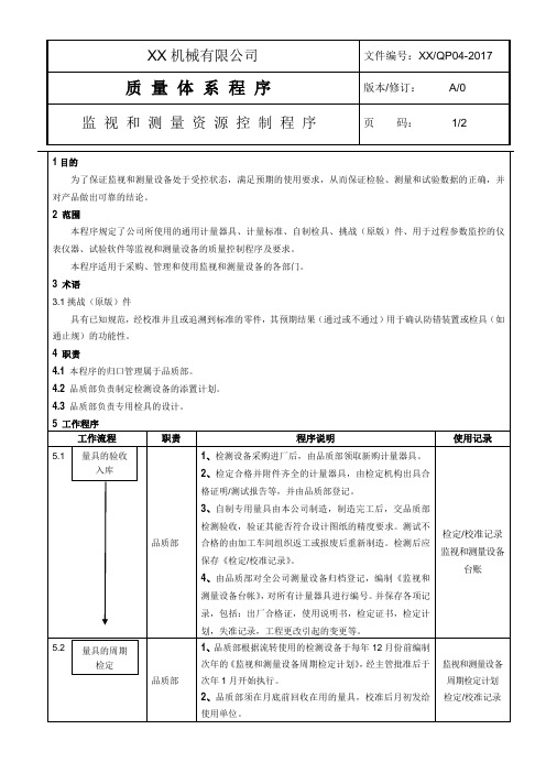 监视和测量资源控制