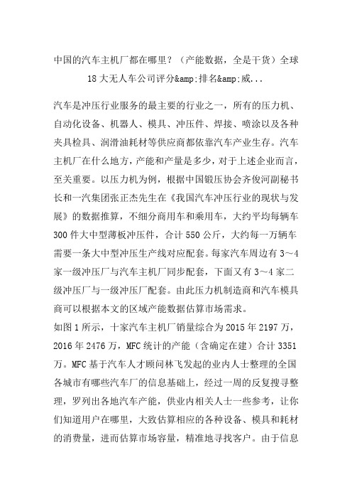 中国的汽车主机厂都在哪里？产 能数据 全是干货全球大无人车公司评分