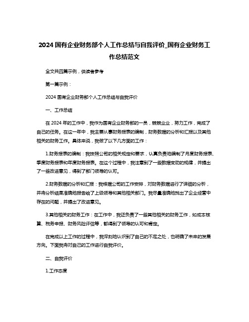 2024国有企业财务部个人工作总结与自我评价_国有企业财务工作总结范文