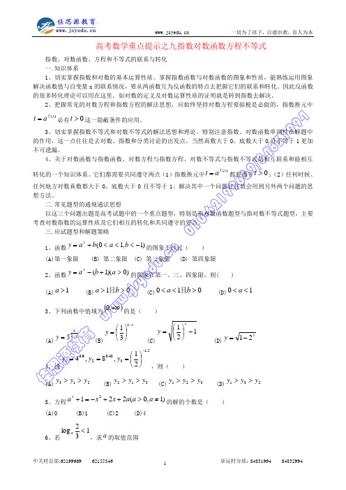 高考数学重点提示之九指数对数函数方程不等式