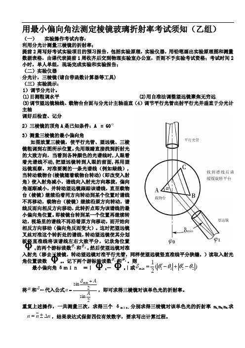 用最小偏向角法测定棱镜玻璃折射率资料