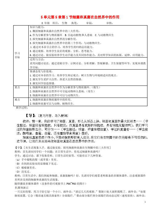 重庆市马王坪学校八年级生物上册《第5单元 第5章 第1节 细菌和真菌在自然界中的作用》学案 新人教版