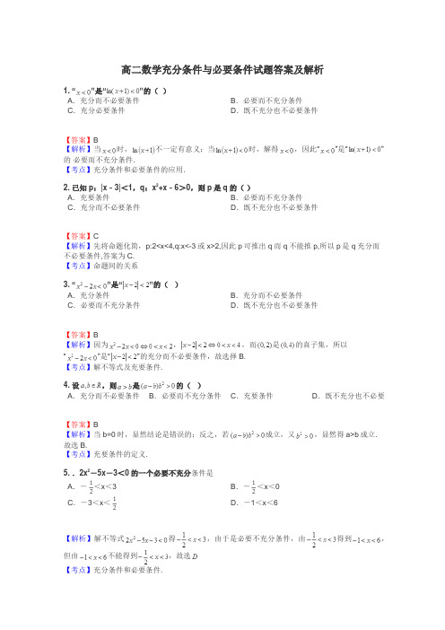 高二数学充分条件与必要条件试题答案及解析
