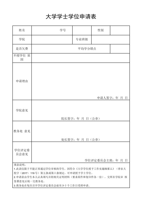 大学学士学位申请表