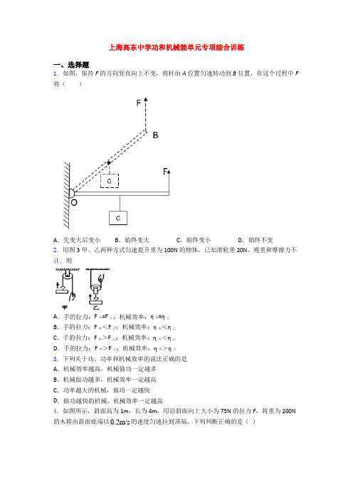 上海高东中学功和机械能单元专项综合训练