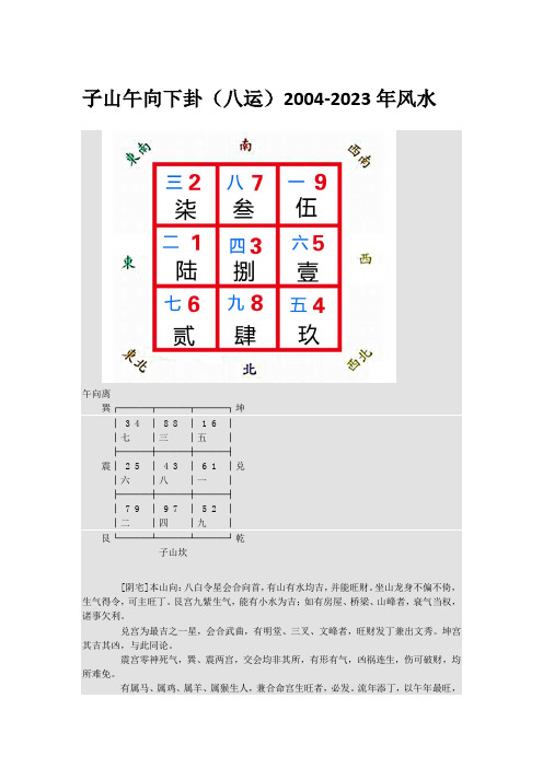 子山午向下卦(八运)2004-2023年风水