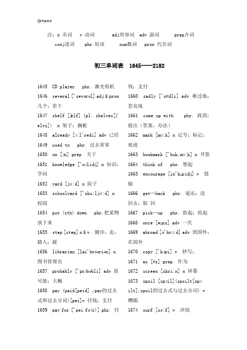 初中单词表初三英语课本九年级单词大全带音标