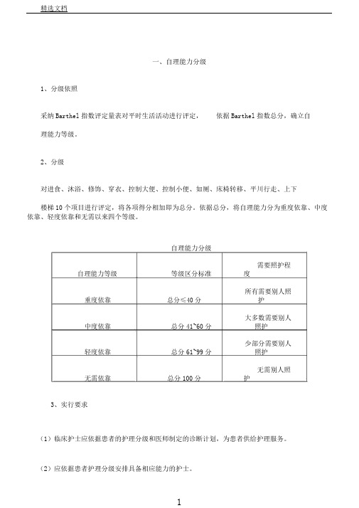 自理能力分级及巴塞尔评分