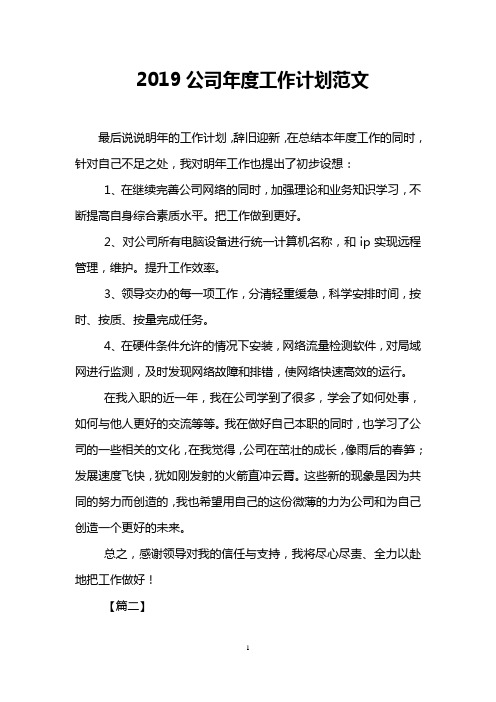 2019公司年度工作计划范文