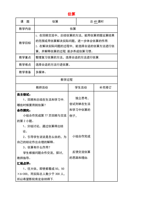 六年级数学下册总复习估算教案北师大版(最新整理)