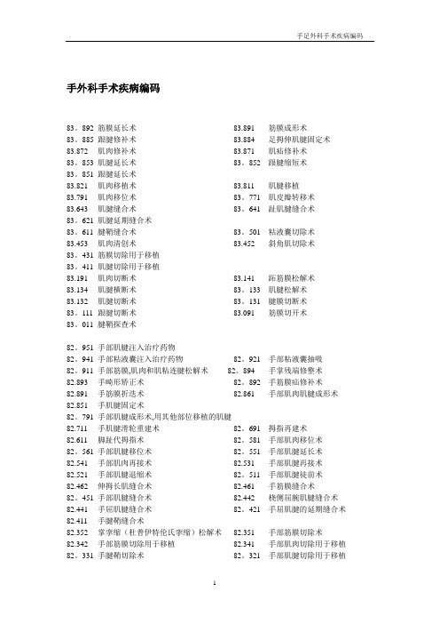 手外科手术疾病编码