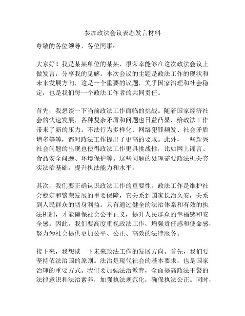 参加政法会议表态发言材料