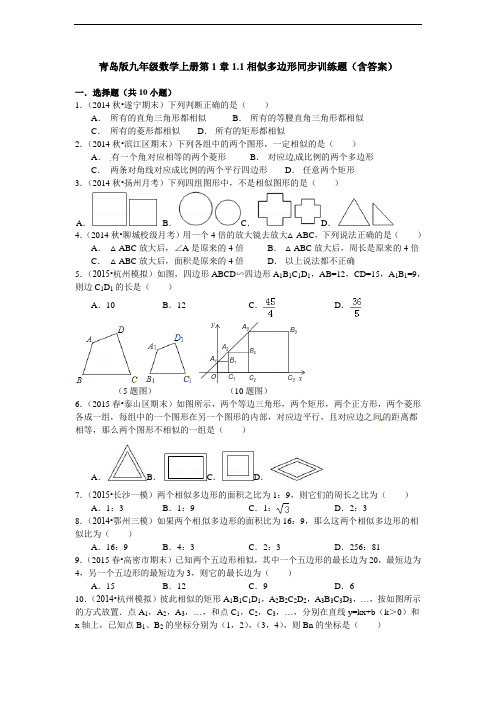 青岛版九年级数学上册1.1相似多边形同步训练题含答案