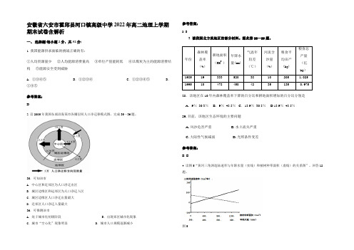 安徽省六安市霍邱县河口镇高级中学2022年高二地理上学期期末试卷含解析