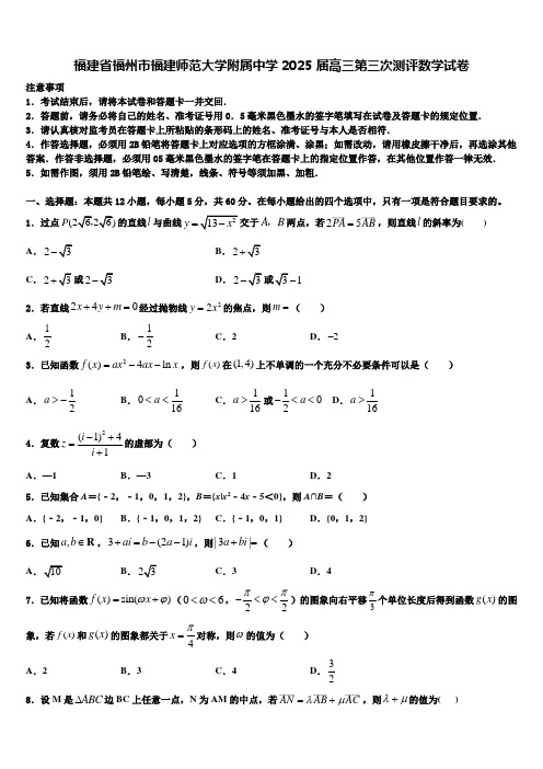 福建省福州市福建师范大学附属中学2025届高三第三次测评数学试卷含解析