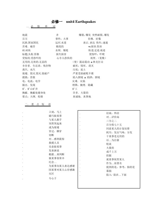 高中英语 book 1Unit 4 Earthquakes