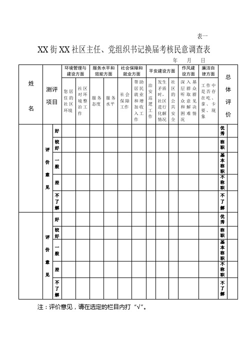 社区主任、党组织书记考核民意调查表