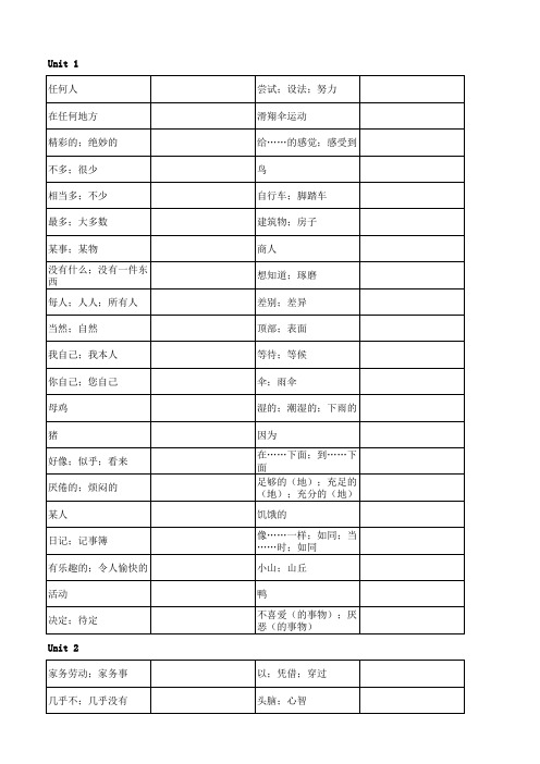 八年级英语上册单词(默写版)