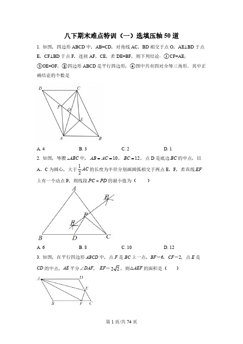 期末难点特训(一)选填压轴50道-【微专题】2022-2023学年八年级数学下册常考点微专题提分精练