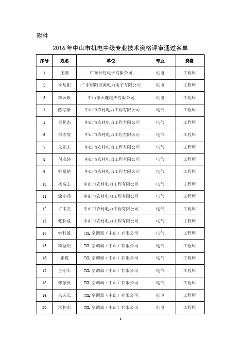 中山市机电中级专业技术