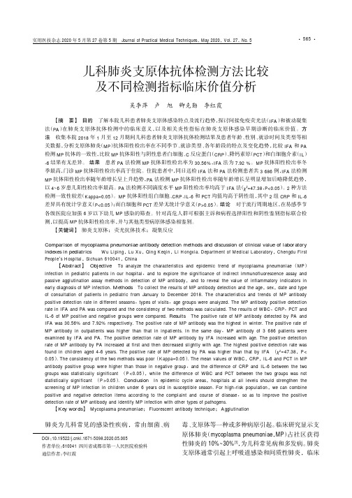 儿科肺炎支原体抗体检测方法比较及不同检测指标临床价值分析