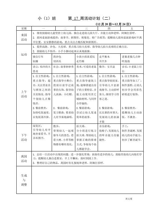 第17周周计划