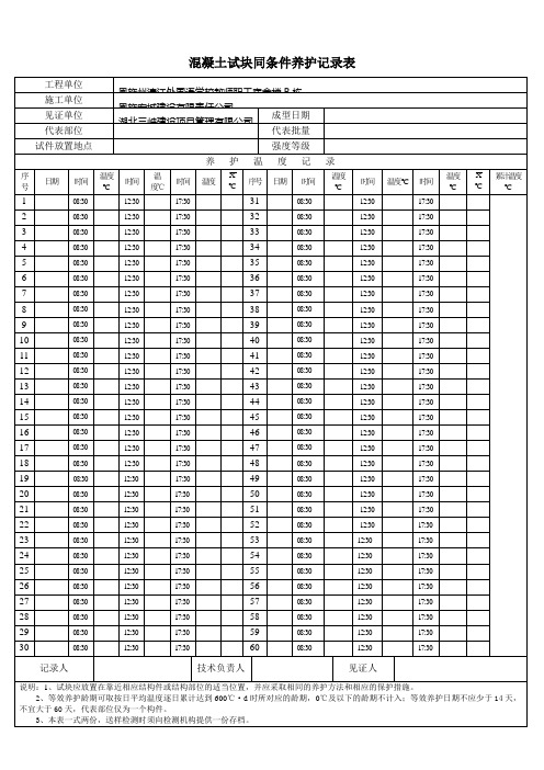 混凝土试块同条件养护记录表.doc