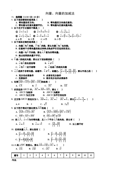 高中第一册(下)数学向量的加减法