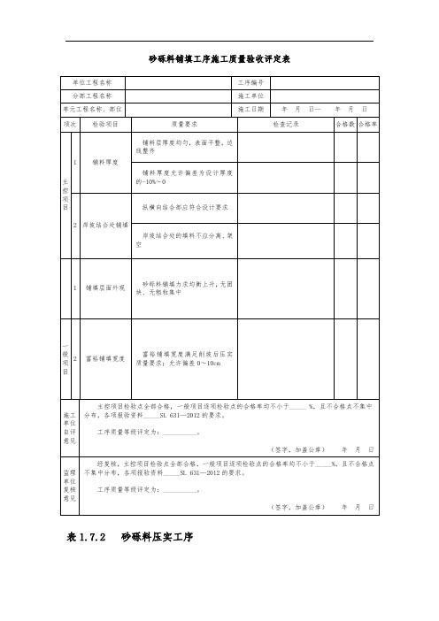 砂砾料铺填工序施工质量验收评定表