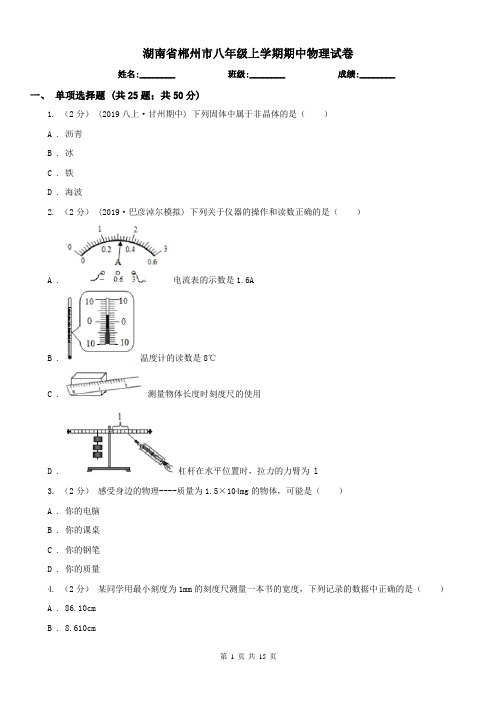 湖南省郴州市八年级上学期期中物理试卷