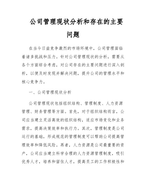 公司管理现状分析和存在的主要问题