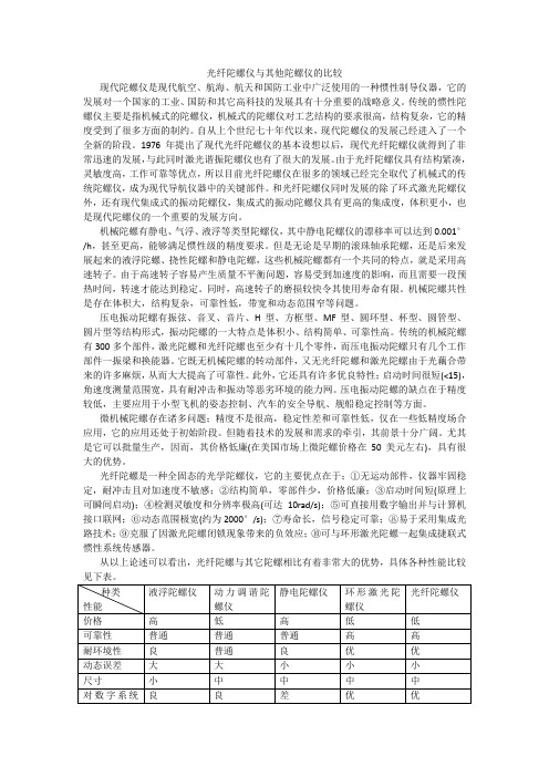 光纤陀螺仪与其他陀螺仪的比较