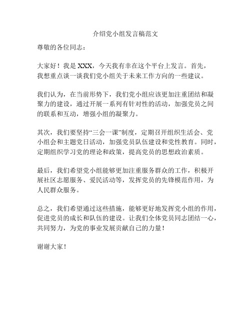 介绍党小组发言稿范文