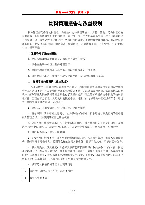 仓储物料管理报告仓储现状与常见问题仓库改善计划