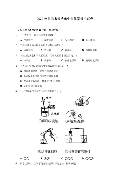 2020年甘肃省武威市中考化学模拟试卷(含答案解析)