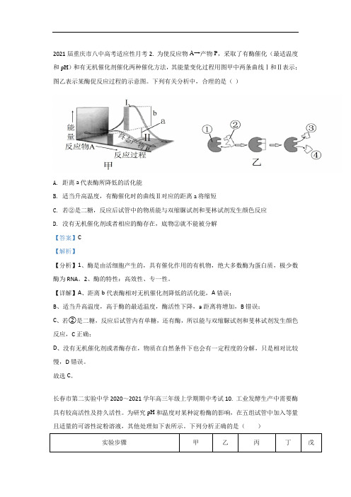 专题04 ATP和酶-2021届高三生物模拟试卷分类汇编(2月刊)