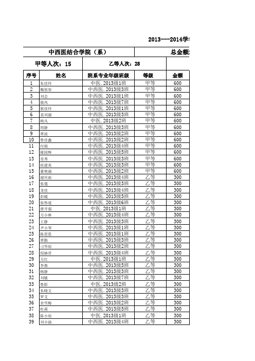 奖学金发放表