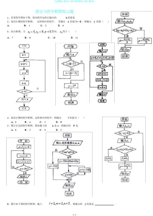 (完整版)算法与程序框图练习题(整理)