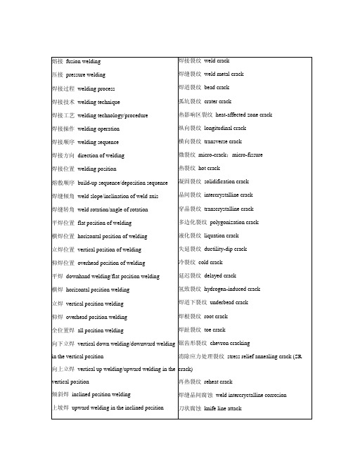焊接术语中英对照