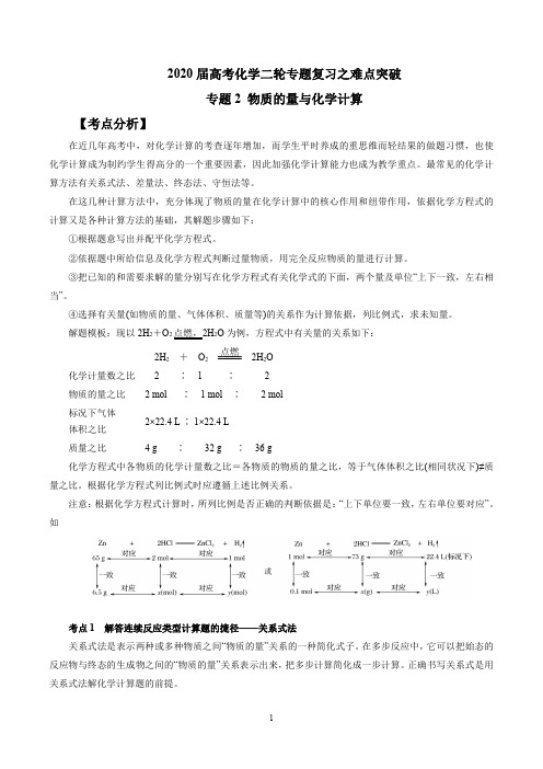 2020届高考化学二轮复习之难点突破 专题2 物质的量与化学计算(解析版)