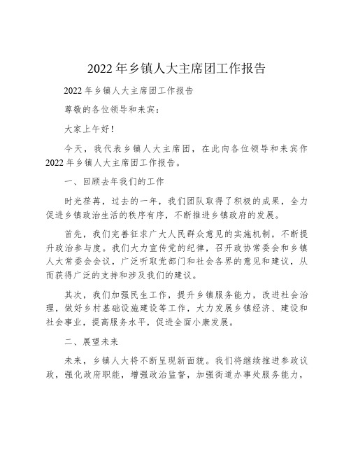 2022年乡镇人大主席团工作报告