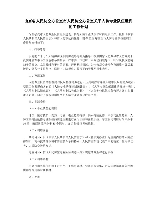 山东省人民防空办公室市人民防空办公室关于人防专业队伍组训的工作计划