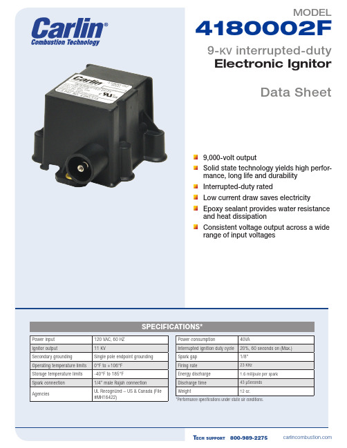 Carlin Combustion 9KV Electronic Ignitor 产品说明书