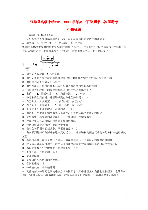 河南省新乡市延津县高级中学高一生物下学期第二次间周考试题