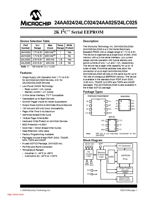 24LC025T-IOT;24AA024T-IMS;24AA025T-IOT;24AA025-IMS;24AA025T-IMNY;中文规格书,Datasheet资料